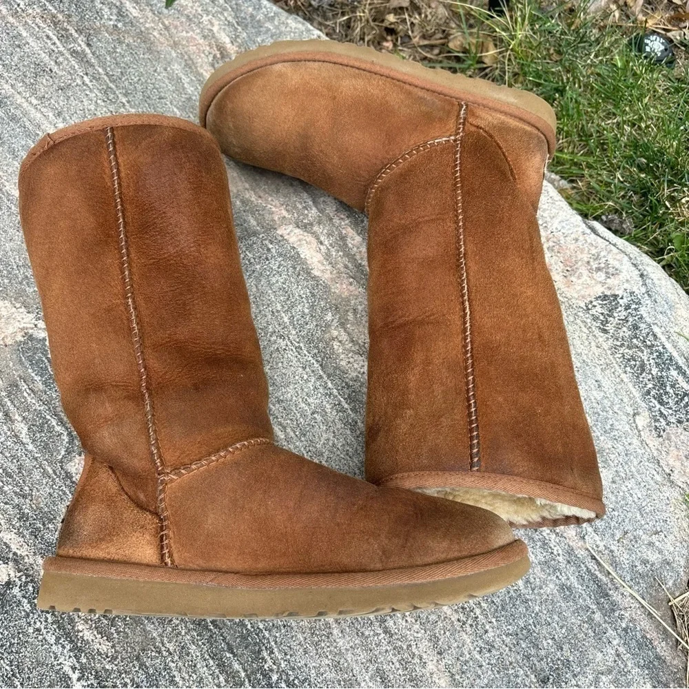 Ugg Australia Original Hickory Brown Boots Suede Shearling Winter Y2K Womens 6